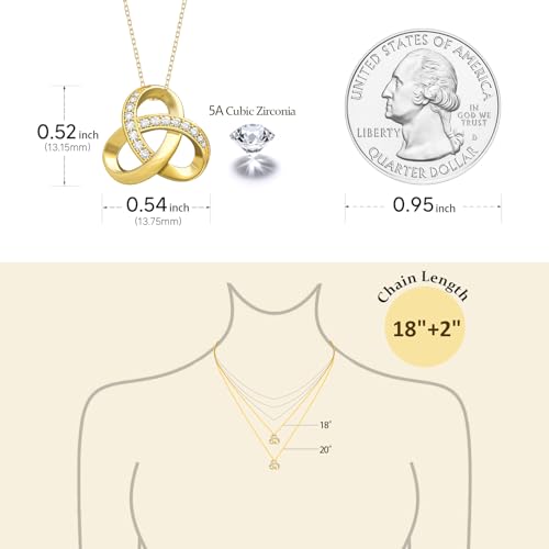 14K Gold Necklace for Women, Love Knot Infinity Interlocking Diamond Pendant, Adjustable Chain 18in + 2in Extender, with Lobster Clasp, Trendy Jewelry Gift2