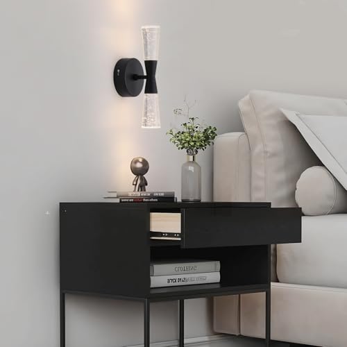 Image of JoollySun Black Wall Sconce Crystal: Dimmable 3-Color (3000K-6000K) LED Bathroom Lighting for Hallway Bedroom Decorative