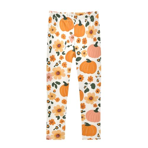 Fall Pumpkin Flower Girls Leggings Soft Stretch Workout Yoga Dance Pants for Kids Casual Tights