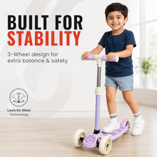 Image of Slovic Kick Scooter for Kids 3+ Years with Adjustable Handle Height [50 KG Capacity] | 3 Wheels Kids Scooter Toys | Foldable Kick Skating Cycle | Scooter Birthday Gift for Kids | BIS Approved| Purple