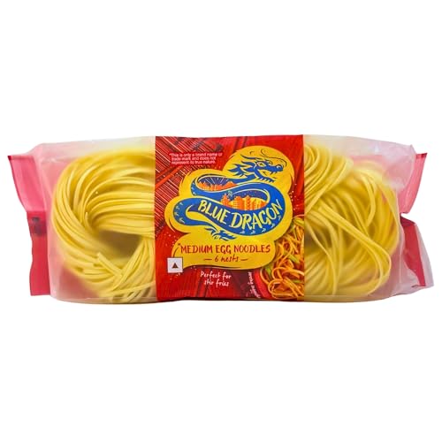 Image of Blue Dragon Medium Egg Noodles 300g (Pack of 2), Includes 6 Portioned Nests, Authentic Asian Stir Fry & Chow Mein Noodles, Imported from Thailand