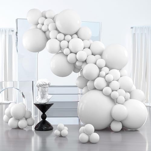 Image of PartyWoo White Balloons 100 pcs Different Sizes Pack of 36 18 12 10 5 Inch Matte White Latex Balloon Arch Kit Garland for Wedding Bridal Graduation Baby Shower Birthday Party Decorations White-Y13