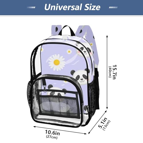 Girls Backpack for Kids Cute Panda White Daisies Purple Clear Backpack for Women See through Shoulder Bag4