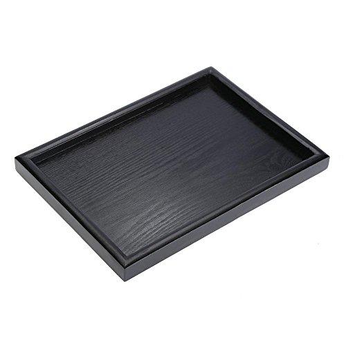 Fdit Bandeja rectangular de madera para servir té de frutas, plato de desayuno para el hogar, hotel, café, café, cantinas de color negro (30 x 20 x 2 cm)