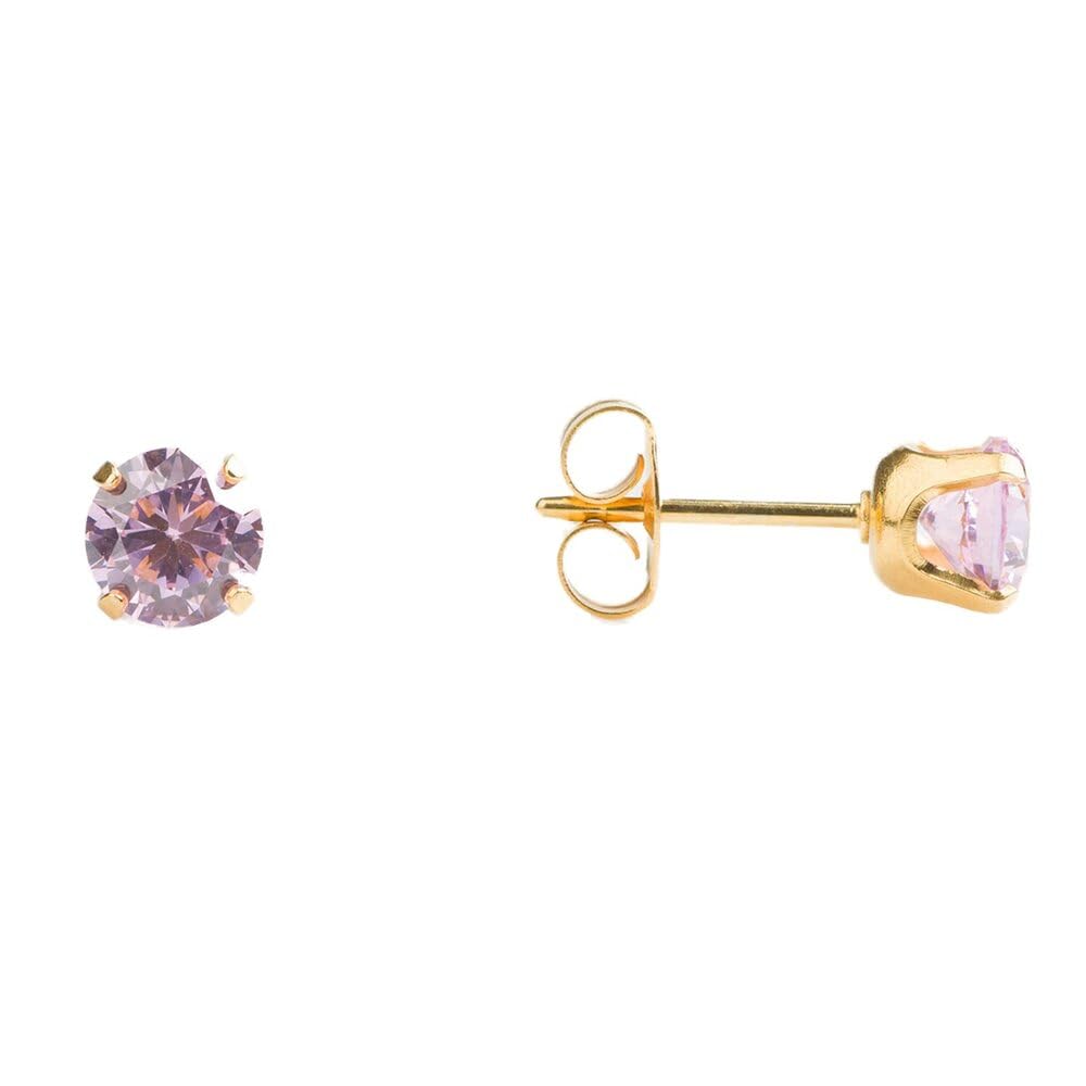Sensitive Pink Cubic Zirconia Stud Earrings 6mm | Hypoallergenic and Nickel Free for Sensitive Ears | Gold Plated Posts | High Fashion Earrings for Women and Men