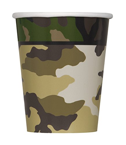 Unique Party - 48526 - Paquet de 8 Gobelets en Carton - Camouflage Militaire - 266 ml