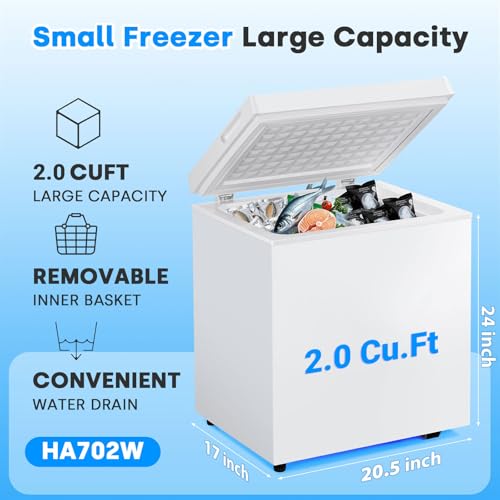 Image of 2.0 Cu.Ft Chest Freezer, Compact Chest Freezer with 7 Thermostat, Mini Deep Freezer with Removable Basket, Low Noise, Top Door Free-Standing Freezer for Home /Dorm /Office /Apartment, White