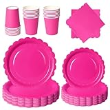 PYAILI 96 Piezas Rosa Rojizo Vajilla Fiesta Cumpleaños, Platos y Vaso Cumpleaños Infantil, Set de Party Decoración Platos Servilletas para Navidad, Barbacoas, Fiestas -24 Invitado