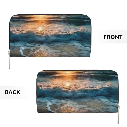 Ocean Sunrise Leather Wallet For Women Girl, Zip Around Credit Card Holder Long Pu Wallet Clutch Purse Waterproof Travel Handbag2