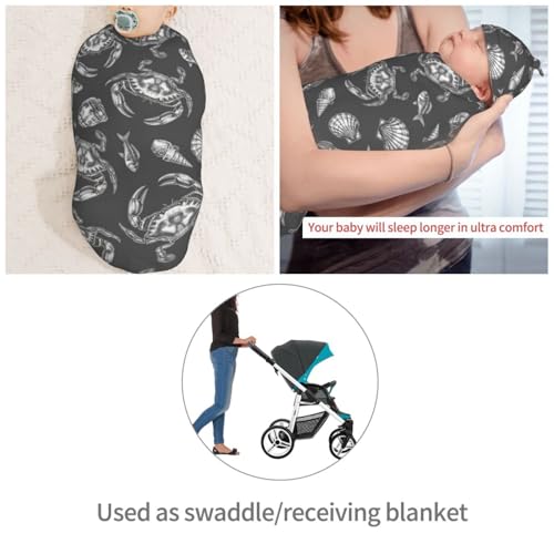 Image of Seafood Crab Newborn Swaddle Blanket with Beanie Set Soft Baby Sleep Sack Stretch Adjustable Swaddle Wraps Receiving Blankets