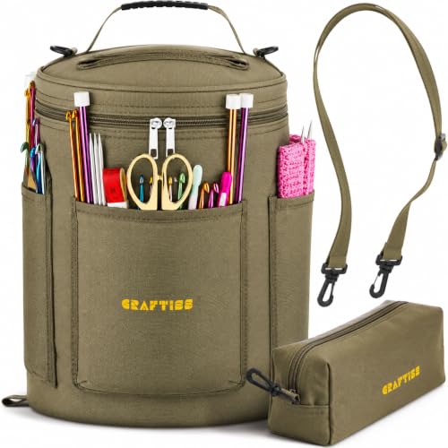 Image of CRAFTISS Crochet Bag Organizer & Yarn Storage Bag, Knitting Bag and Yarn Holder with Removable Divider, Holds Skeins, Hooks, Needles & Accessories, Crochet Gifts for Women (Khaki)