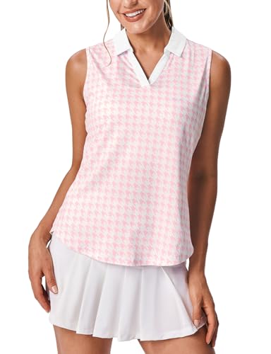 Image of BGOWATU Women's Sleeveless Golf Polo Shirts Collared V Neck Tennis Tank Tops UPF 50+ Quick Dry Lightweight