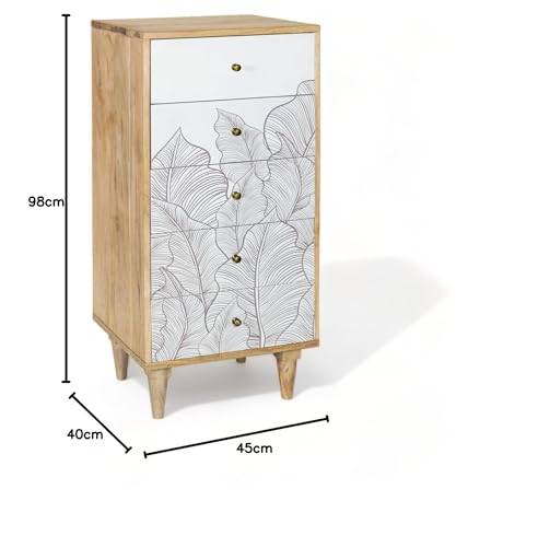 Image of Solid Wood Ranthambore Chest of Drawer | Wooden Chest of Drawer |Chest of Drawers with Storage | Dresser with 5 Drawers | Finish- Natural and White