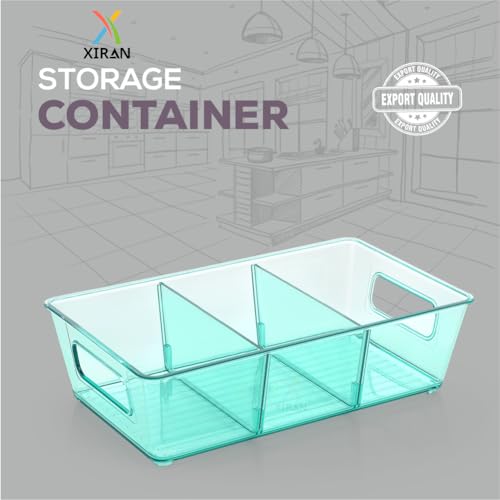 Image of Xiran Fridge Storage Boxes Organizer Bins, 3 Partition Stackable Fridge Storage Basket, Plastic Freezer Storage Containers for Fish, Meat, Vegetables, Fruits (Pack of 2, Green)