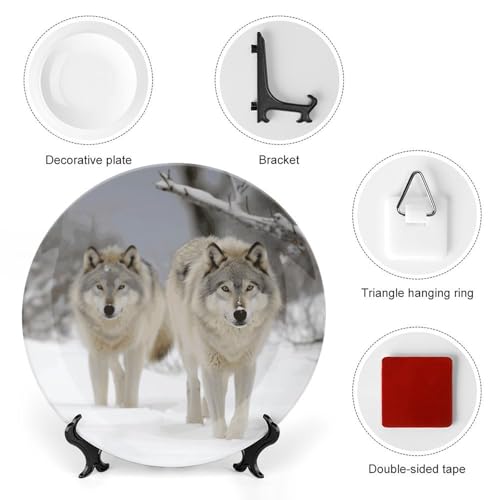 Plato decorativo Two Wolves Walking en nieve 6 pulgadas miniatura 3