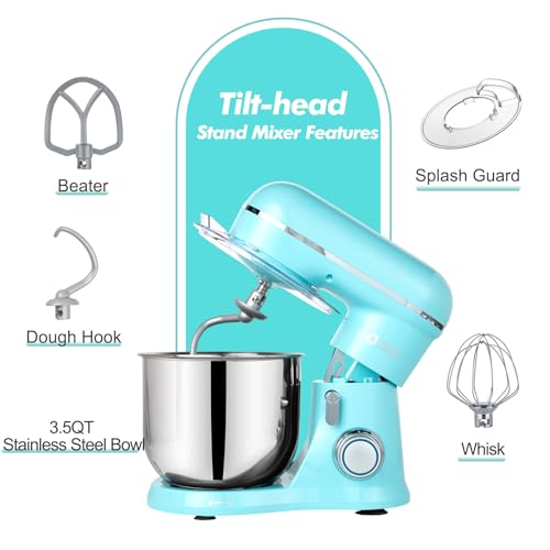 Image of Kitchen in the Box Stand Mixer, 3.5 QT Small Kitchen Electric Stand Mixers, 10-Speed Portable Lightweight Dough Mixer for Daily Use with Egg Whisk, Dough Hook, Beater (Blue)