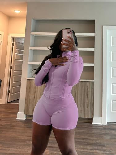 Vssjavun Women 2 Piece Outfits Sweatsuit Sets Long Sleeve Full Zip Workout Jacket Bodycon Shorts Set Tracksuit Loungewear2