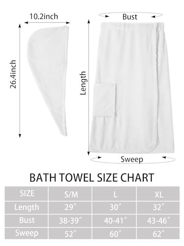 Image of Air Curvey Soft Wrap Towel for Women Lightweight Spa Body Wrap Shower Wrap Robe Adjustable Closure Bathrobe with Pocket White L