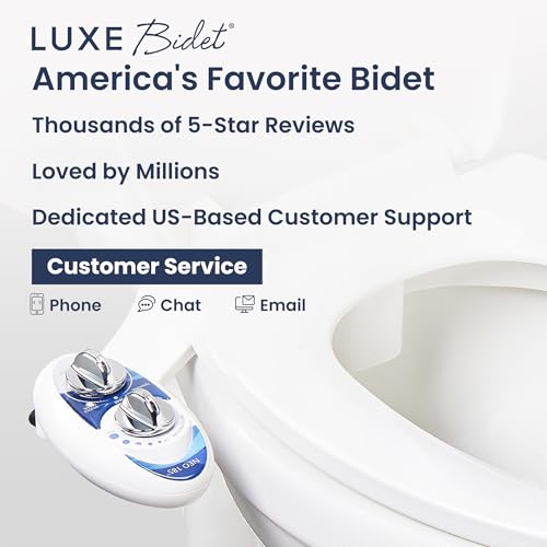 Image of Luxe Bidet Neo 185 Elite Series Fresh Water Non-Electric Mechanical Bidet Toilet Attachment with Strong Faucet Valves, Metal Hoses, and Self-Cleaning Dual Nozzle, Blue and White