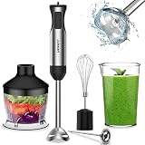 Juissiart Batidora de Mano 800W, Minipimer Multifuncional de Acero Inoxidable con Picadora, Vaso Medidor, Espumador de...