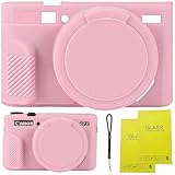 Picture of SZHSYJY G7X Mark II case,G7X Removable Lens Cover Silicone Cover for Canon PowerShot G7X ii,Comes with 2 Screen Protectors and 1 Wrist Strap.G7X Accessories. (Pink)
