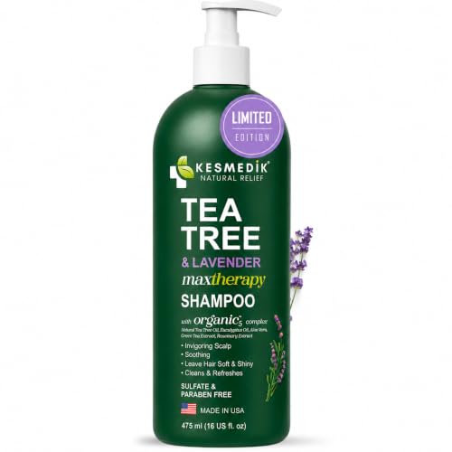Image of KESMEDIK Tea Tree Lavender Eucalyptus Shampoo MaxTherapy with 100% Tea Tree Oil for Hair, Deep Cleans Oily Hair, Dandruff & Buildup, Refreshes Itchy Scalp, Sulfate-Free, Women & Men, 16 fl oz