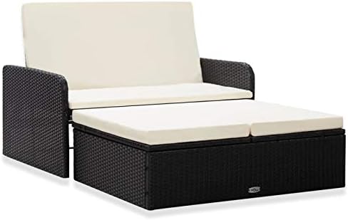 Tidyard Garten Lounge Set 2-tlg. - Rattan Sofa Mit Fußhocker Schwarz