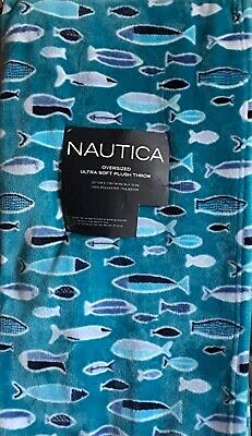 Nautica Teal Aqua Blue Fish Party Oversized Ultra Soft Plush Print Throw Blanket 50" X 70" #TOP20