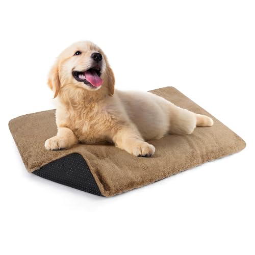 Dog Bed Mat 36 * 50cm Pet Self Heating Pad, Small Washable Dog Crate Mattress, Anti Slip Pet Thermal Mat, Soft Warm Pet Heated mat for Dog Cat (Khaki, S)