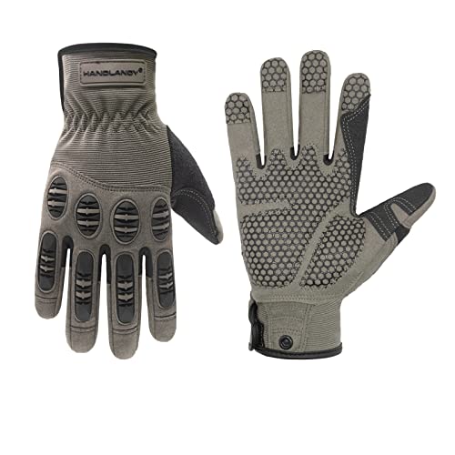 HANDLANDY Safety Work Gloves for Men& Women, Utility Impact Grip Working Gloves X-Large (Pack of 1) Grip Work Gloves-grey