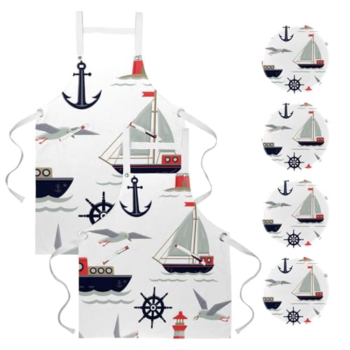 Tablier de serveuse pour pâtisserie et nettoyage au motif ancre et bateaux