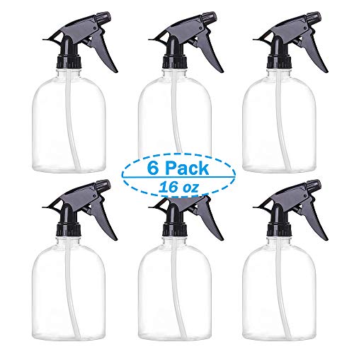 6 Pack 16 Oz Empty Clear Spray Bottle,Plastic Refillable Spray Bottles with Black Trigger Sprayers,Adjustable Sprayer for Cleaning Solutions,Hair and Planting