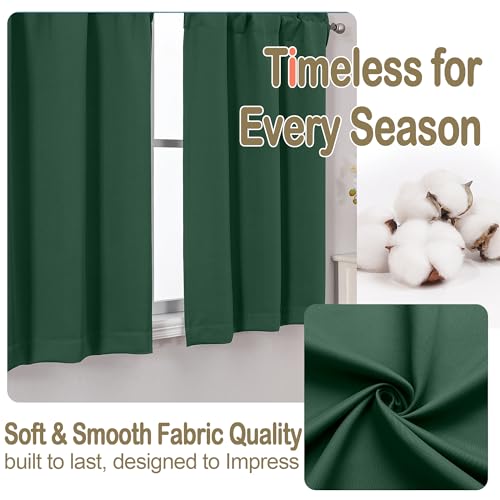 Image of Kitchen Curtains for Small Window Treatment, Light Filtering Short Cafe Curtains Over Sink, Half Window Drapes Tier for Bedroom Bathroom Rod Pocket, 2x40Wx36L Inches, Ever Green