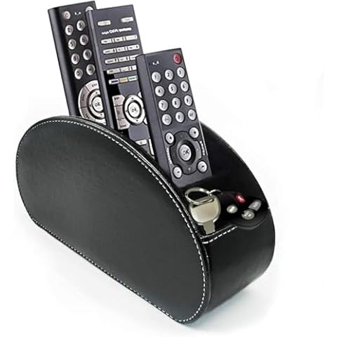 Fosinz Remote Control Holder Organizer Table Desk Leather Control Storage TV Remote Control Organizer with 5 Spacious Compartments (Black) Cover