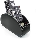 Fosinz Remote Control Holder Organizer Table Desk Leather Control Storage TV Remote Control Organizer with 5 Spacious Compartments (Black)