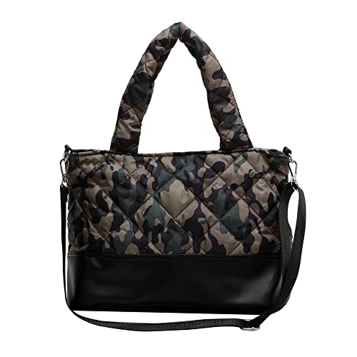 Qoier Gesteppte Schultertasche, modische Handtasche Herbst Winter Crossbody Taschen Große Gesteppte Gepolsterte Baumwolle Taschen, camouflage Cover
