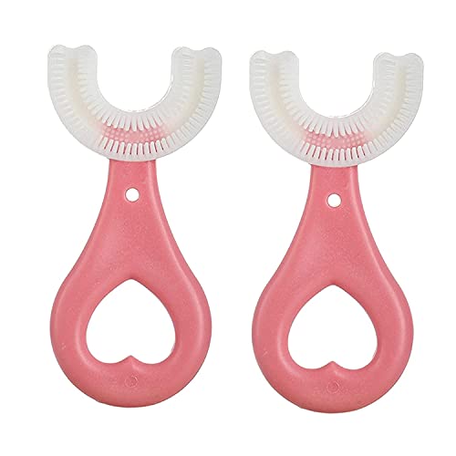 Kids Toothbrushes ,All Rounded Children U Shape Toothbrush, U Shaped Toothbrush for Kids Age 2-12, Kids U Shaped Toothbrush, Care for Your Kids Oral Health 360Â° Oral (Pink Age 2-6, 2PC)