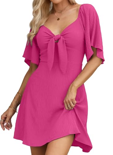 Image of Dokotoo Womens Dresses 2026 Spring Summer Deep V Neck Elegant Cocktail Bow tie Mini Dress S-XL