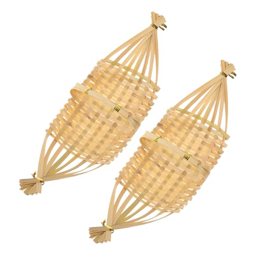 2pcs Lampshade Basket with Lid Kit Sushi Multi-Purpose Baskets Sushi Boat Serving Tray Woven Craft Basket Woven Dried Fruit Plate Cake Display Plate Weaving Khaki FUNOMOCYA