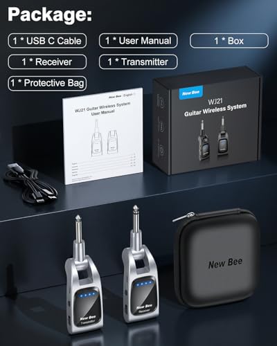 Image of Wireless Guitar System 2.4GHz with 6 Channels 24Bit /48KHz Hi-Res Audio Rechargeable Wireless Guitar Transmitter Receiver for Bass Active Pickup Electric Instruments(Silver)