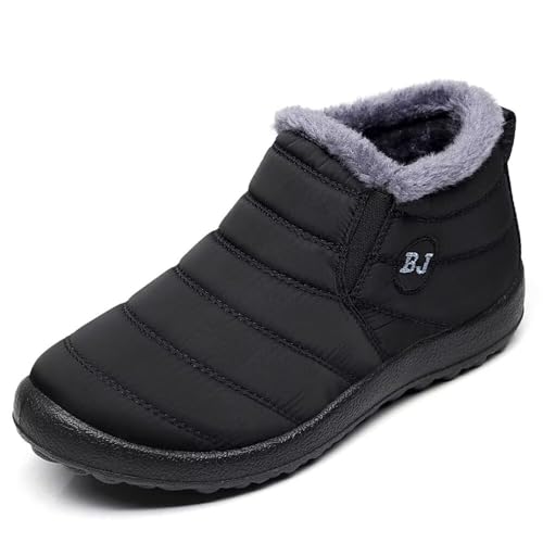 Stunner Women Warm Ankle Snow Boots Fur Lining Thickening Slip On Winter Shoes Black US 9.5（43）