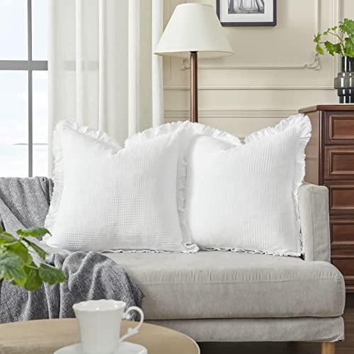 Cocoploceus Boho Pillow Covers 24X24 Set Of 2 Throw Pillow Covers Stone Washed Square Pattern Euro Shams Decorative Cushion Covers For Couch Sofa Bedroom Car (White #TOP6