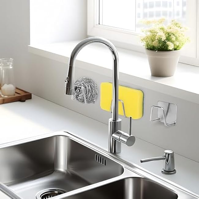 2 Pack Sponge Holder for Kitchen Sink£¬Strong Adhesive SUS304 Stainless Steel Sink Sponge Holder£¬Rustproof Waterproof Quick Drying Dish Sponge Holde