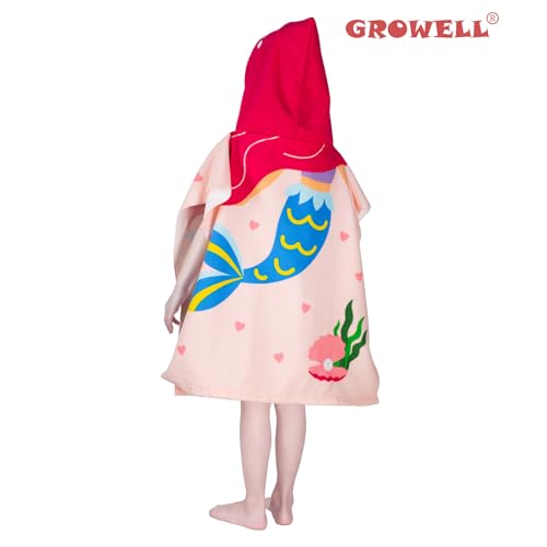 Image of growell Hooded Kids Beach Towels - Toddler Bath Towel Girls Boys Swim Cover-ups for Ages 1 to 6 Kids Pool Towels Quick Dry Lightweight Soft Microfiber Poncho Towel 24x23(Mermaid Pink)