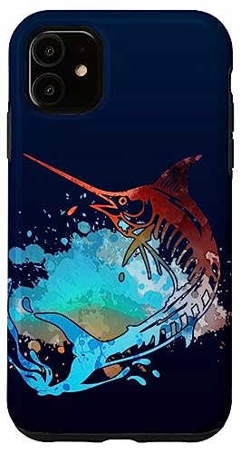 Iphone 11 Fishing Marlin Swordfish Retro Vintage Sunset Watercolor Case #TOP13