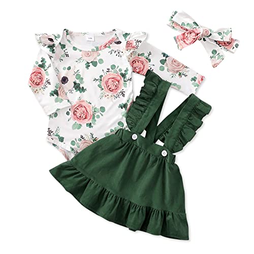 Image of PATPAT Newborn Infant Baby Girl Clothes Outfit Long Sleeve Romper Top Overall Dress Suspender Skirt Set