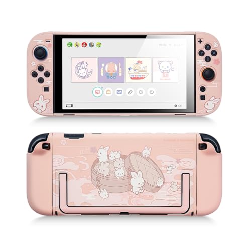 GeekShare Carcasa protectora compatible con Switch 2, funda acoplable de dibujos animados Kawaii para Switch 2, diseño antiarañazos y de absorción de golpes, diseño de conejo moño al vapor