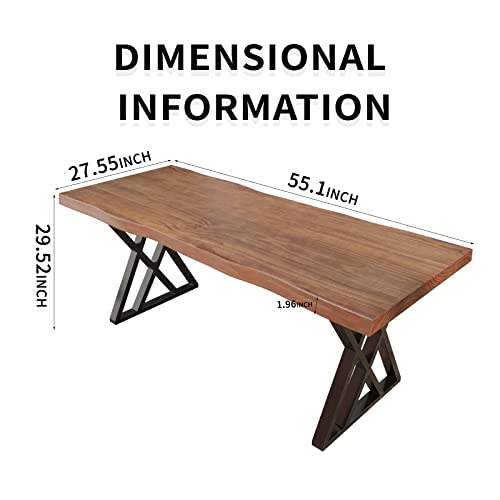 Qzyjkj Study Computer Desk 55" Home Office Writing Small Desk, Modern Simple Style Pc Table, Black Metal Frame, Real Wood Planks #TOP2