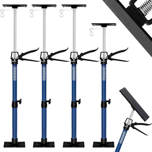 MONZANA® Set 4x Puntales Telescópicos Extensibles Obra Tensores Puerta Ajustables 115-290cm Puntal Tensor Poste Acero Placas Presión Goma Antideslizante Instalación Techo Paneles Pladur Carga 30kg