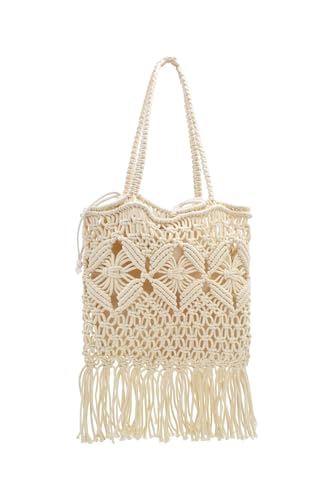 Image of TeeYee Boho Crochet Summer Handbag Handmade Cotton Rope Knit Shoulder Bags for Women Bohemia Tote for Travel